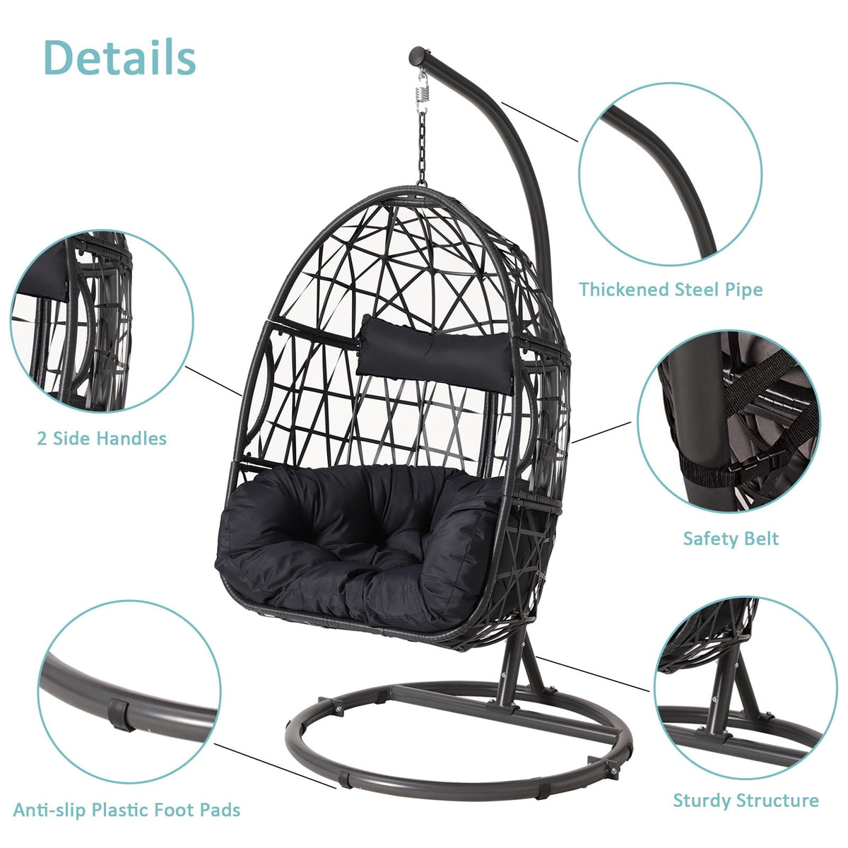 Haverchair Outdoor Patio Wicker Egg Chair With Stand And Cushion