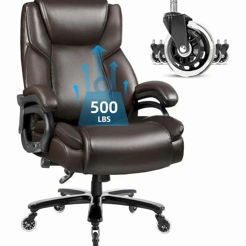 Bossin Big & Tall Executive Office Chair, 500-lb Capacity, PU Leather - Adjustable Lumbar Support