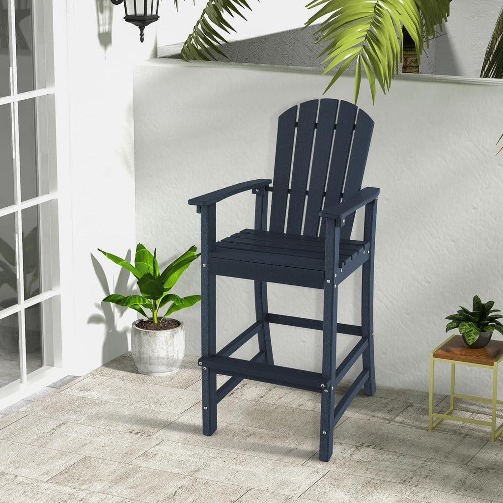 Outdoor HDPE Tall Adirondack Counter Height Bar Stool With Armrests And Footrest - 30Quot