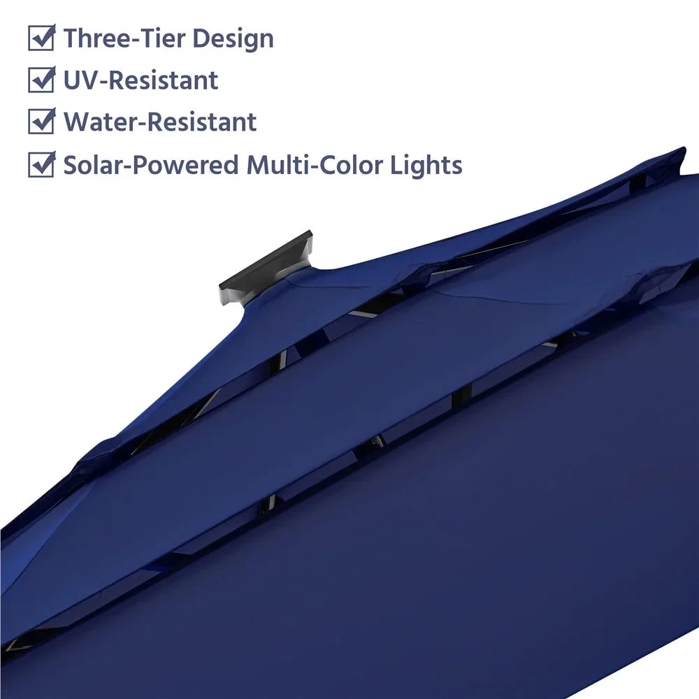 Renwick Outdoor Patio Parasol With Color-Changing LED Strip, Tan - 10 Ft