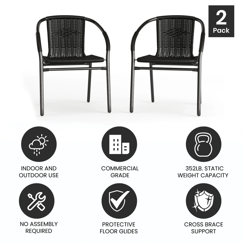 Emma + Oliver Indoor/Outdoor Stacking Rattan Patio Chairs, Set of 2, Gray