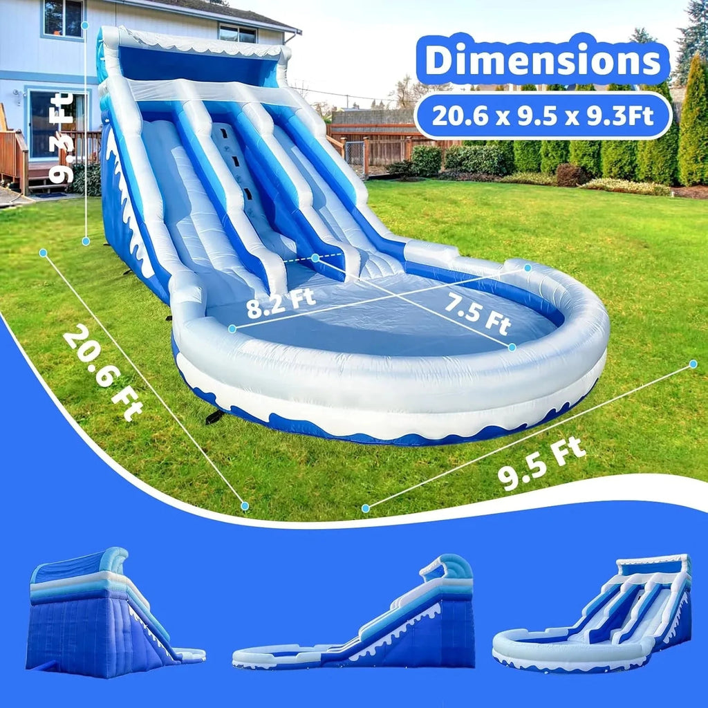CHUNNIAN Inflatable Water Slide Bounce House 20.6x9.5x9.3 Ft Blue With Blower