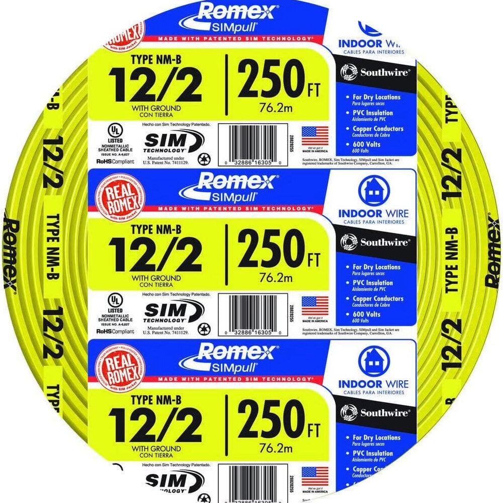 Romex 250 ft 12/2 Solid SIMpull CU NM-B W/G Wire