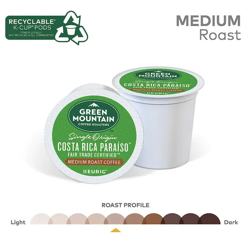 Green Mountain Costa Rica Paraiso Medium Roast Coffee K-Cup Pods, 96 Count Pack Of 4