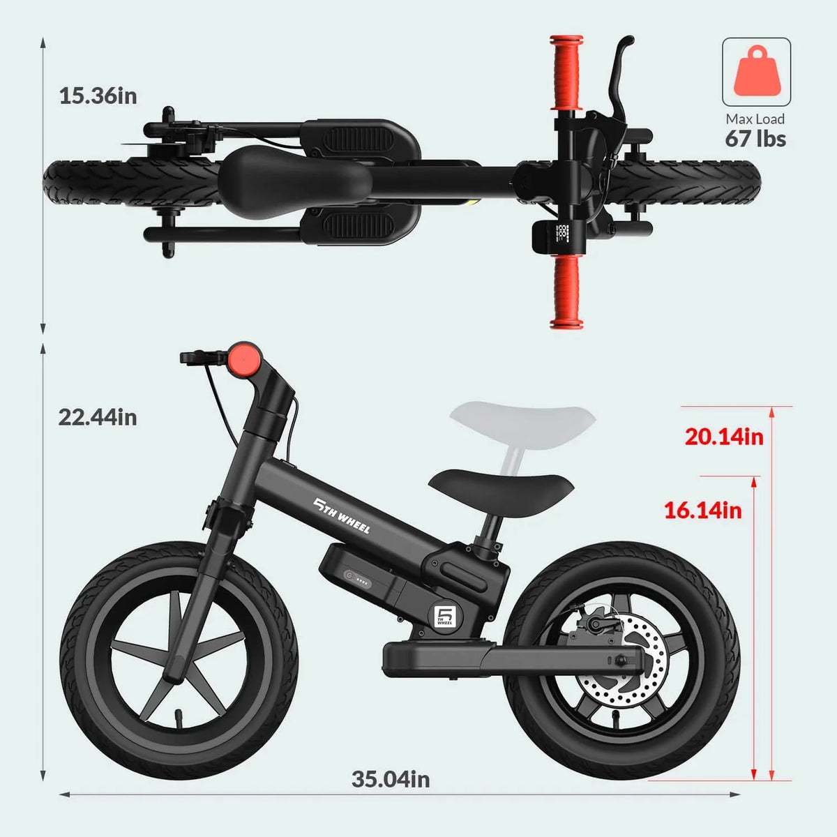 5Th Wheel Electric Balance Bike For Kids, 150W, Black, 12in Pneumatic Tire With Dual Brake - KB09