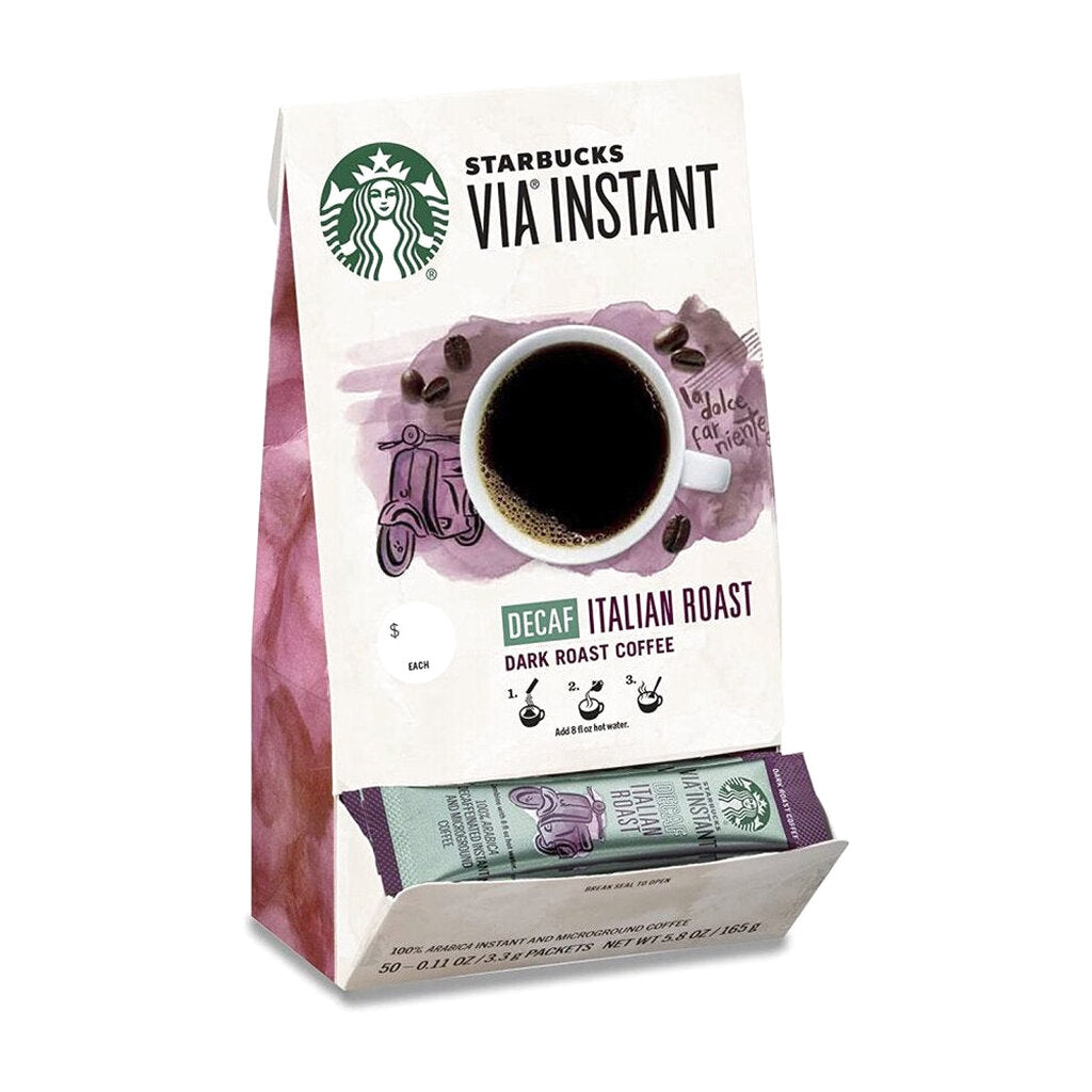 Starbucks VIA Instant Decaf Italian Roast Coffee Dark Roast 100% Arabica 50 Packets