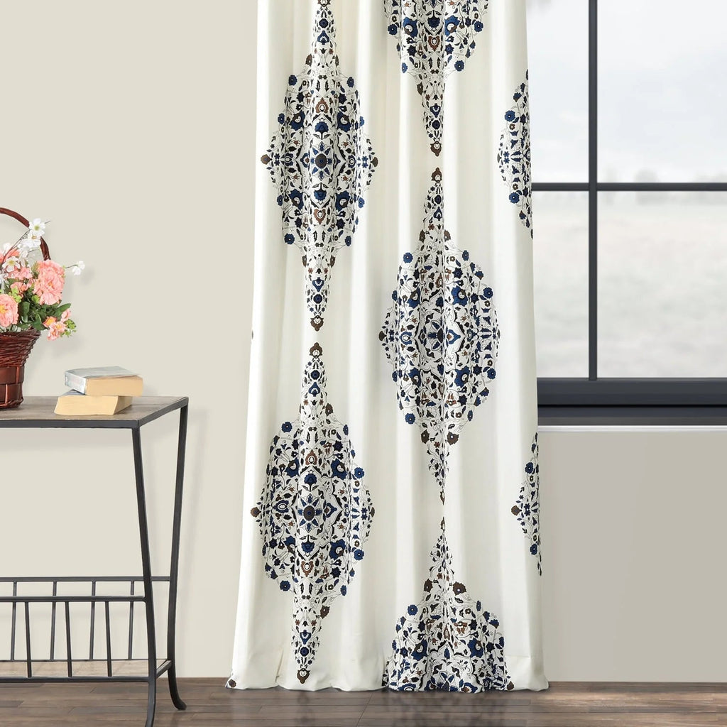 Medallion Damask Printed Cotton Room Darkening Curtain Panel, 1 Piece, 50 in W x 84/96/108/120 in L