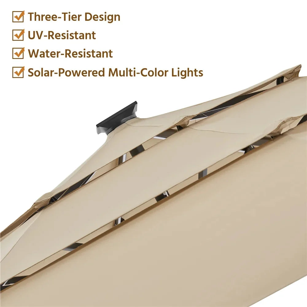 Renwick Outdoor Patio Parasol With Color-Changing LED Strip, Tan - 10 Ft