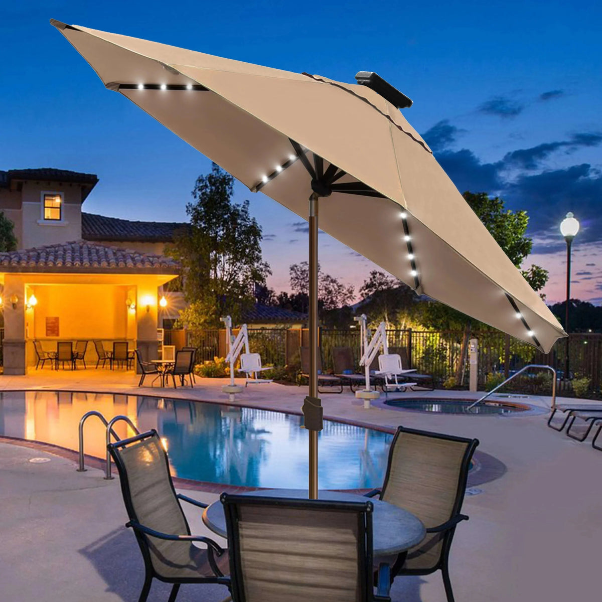 EliteShade 9ft Market Patio Umbrella With 80 LED Lights, Ruby