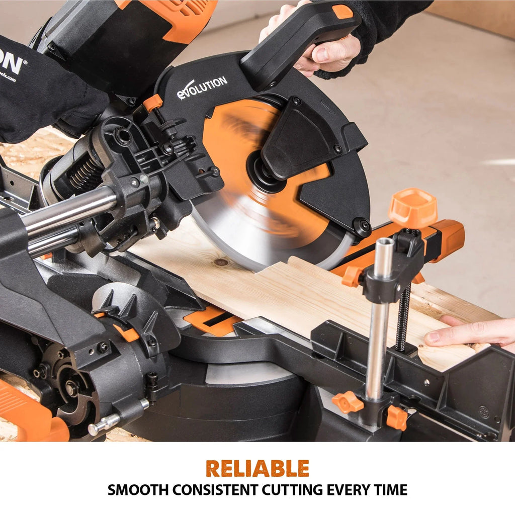 Evolution Dual Bevel Sliding Miter Saw With 10 in Multi-Material Cutting Blade - R255SMS-DB+