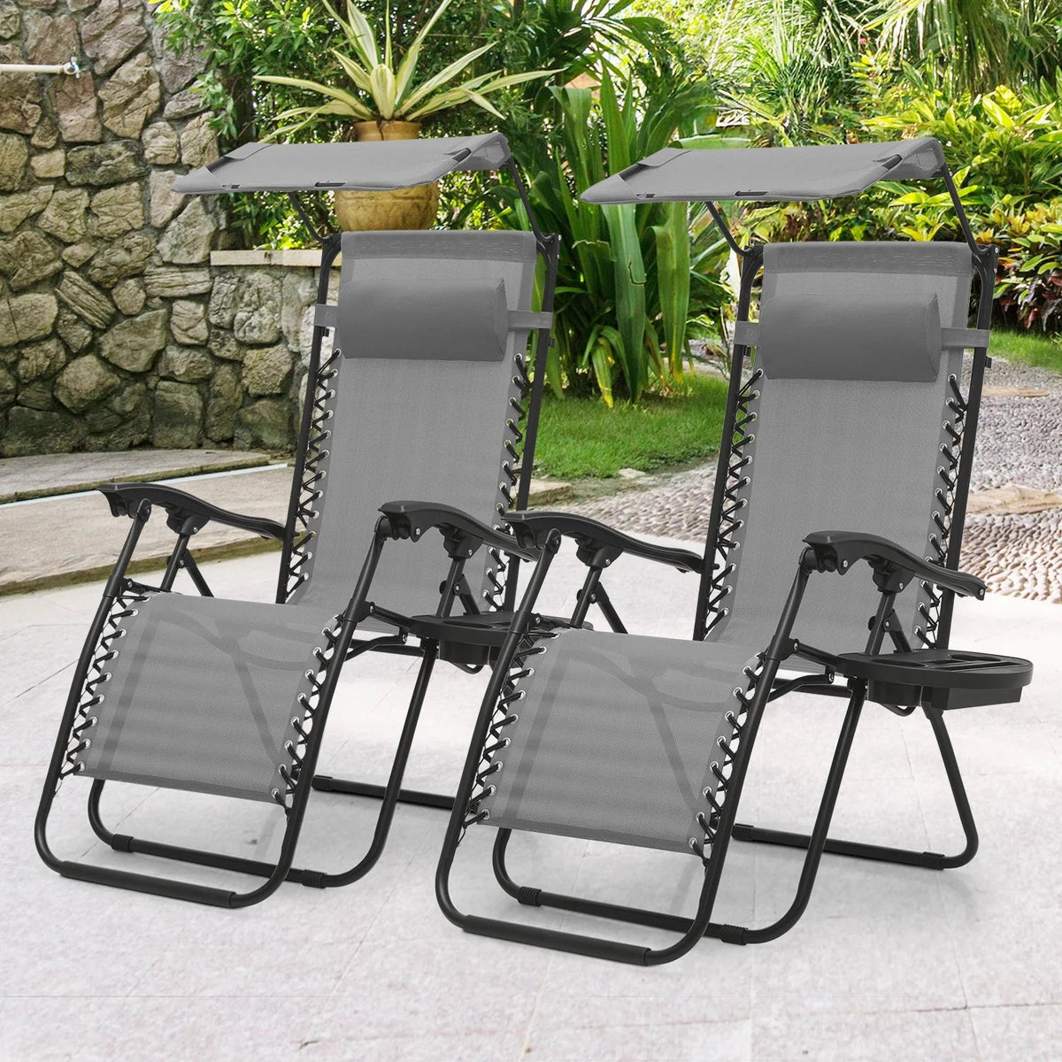 MoNiBloom Zero Gravity Reclining Chairs Set Of 2 With Canopy Shade And Headrest, Black - 330 lbs
