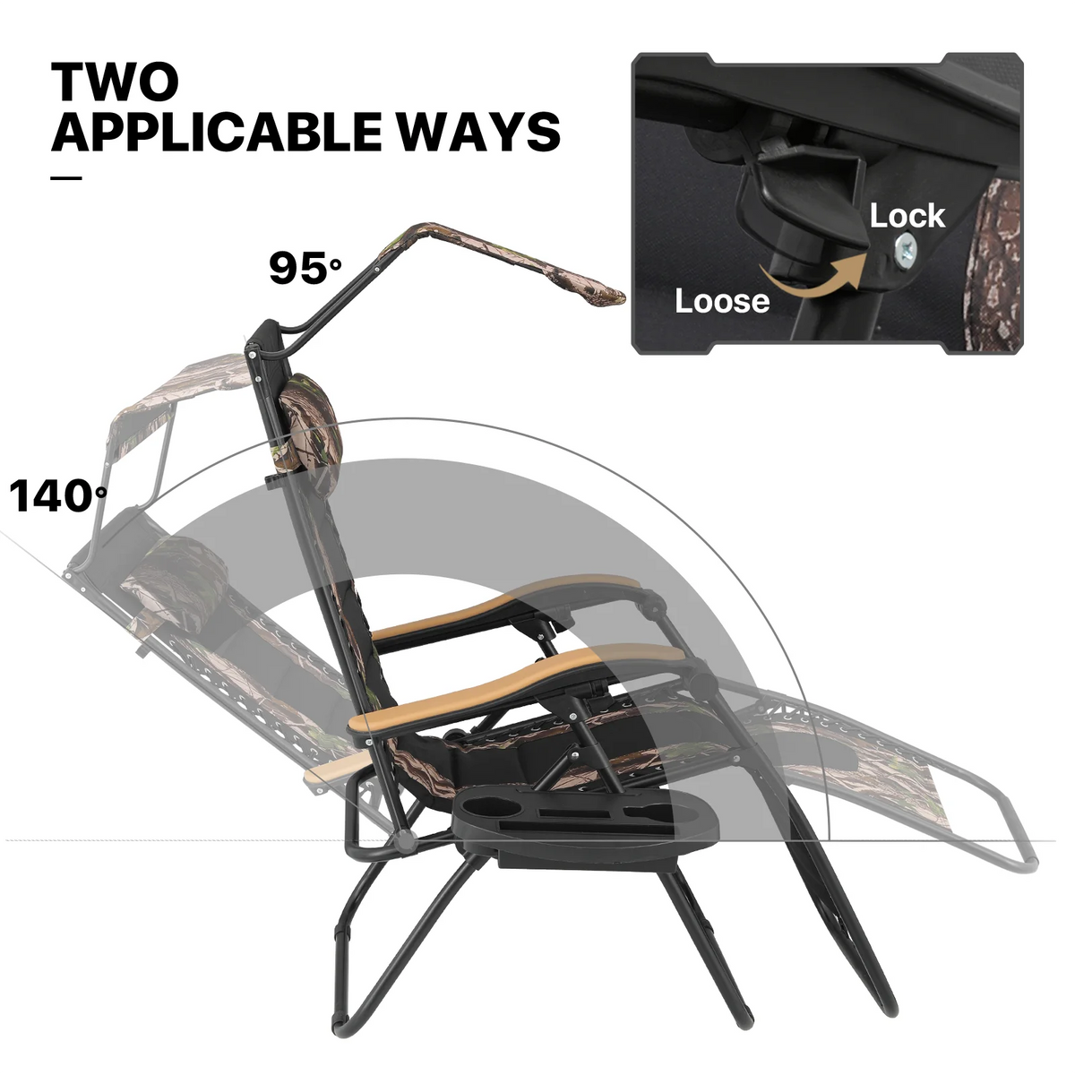 MoNiBloom Zero Gravity Reclining Chairs Set Of 2 With Canopy Shade And Headrest, Black - 330 lbs