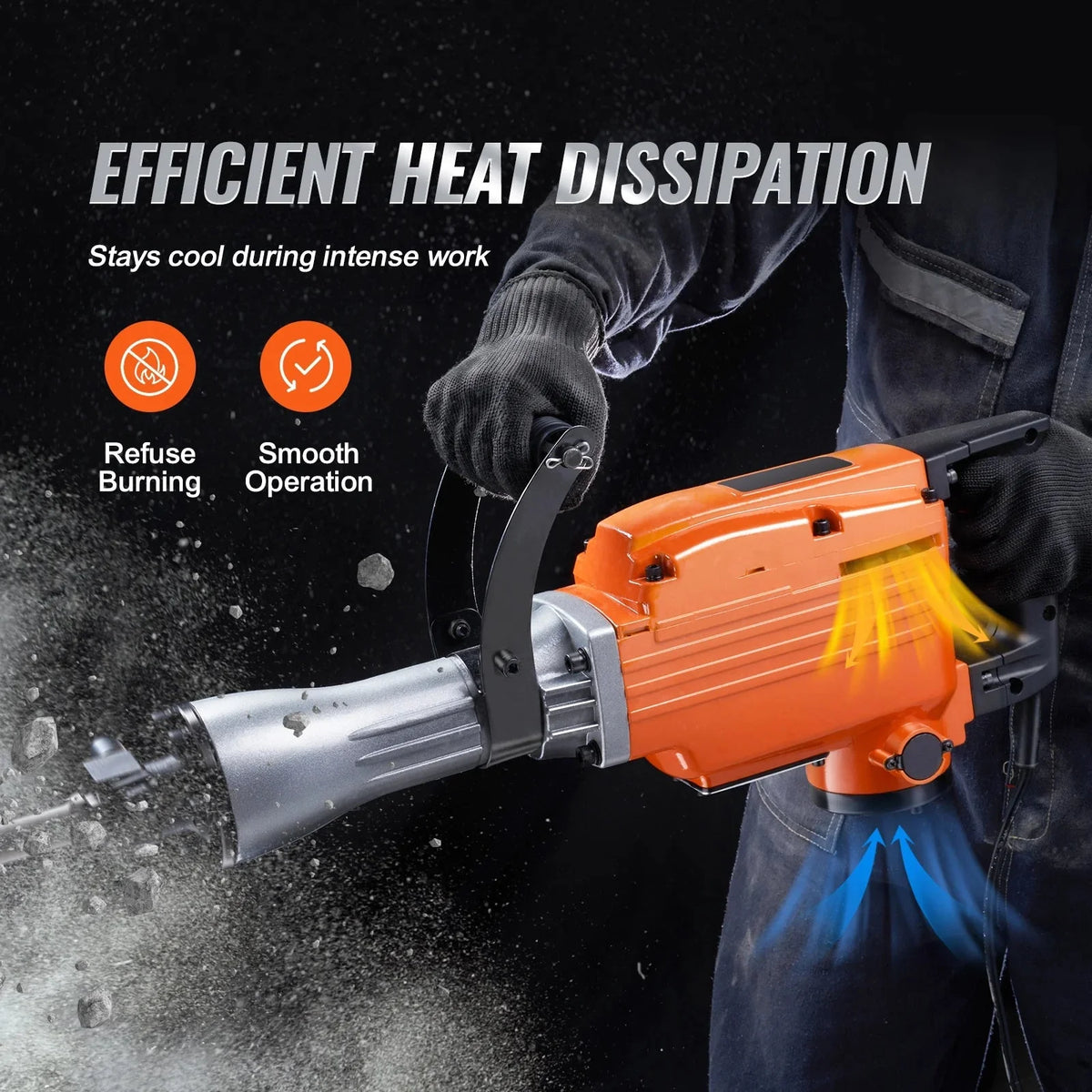 KFFKFF Demolition Jack Hammer 2200W 1400 BPM With 6 Chisel Attachments - JH-65