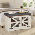 Farmhouse Shoe Storage Bench With Cushion, 31.4in, Metal Barn Door, Old White
