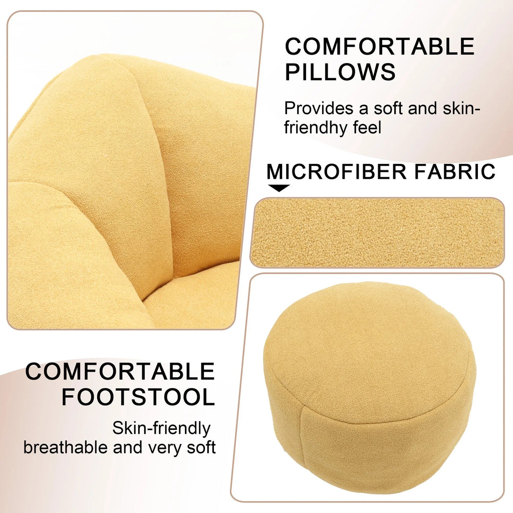 MOONMISS Microfiber Upholstered Round Bean Bag Sofa Chair With Ottoman - Gray