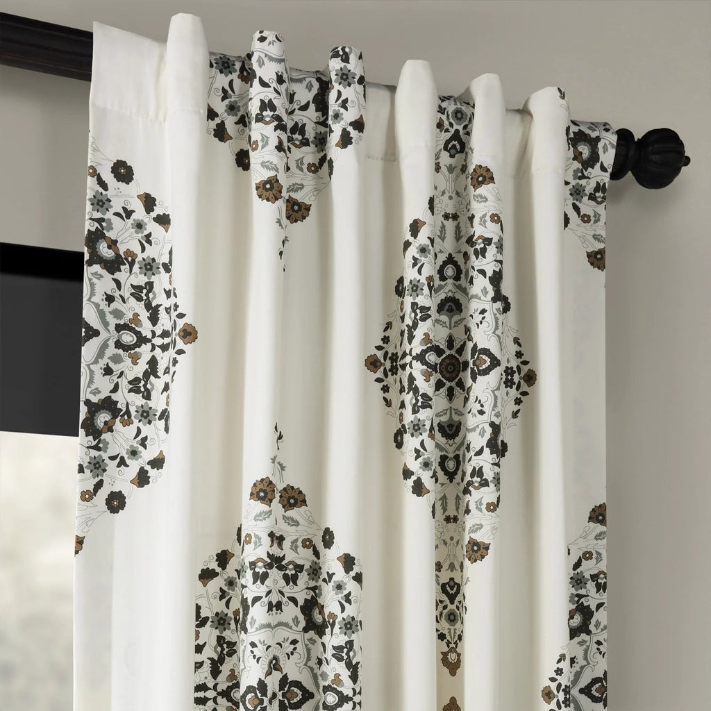 Medallion Damask Printed Cotton Room Darkening Curtain Panel, 1 Piece, 50 in W x 84/96/108/120 in L