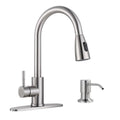 IVIGA Single-Handle Pull-Out Sprayer Kitchen Faucet With Deckplate And Soap Dispenser, Brushed Nickel - VSK03-S