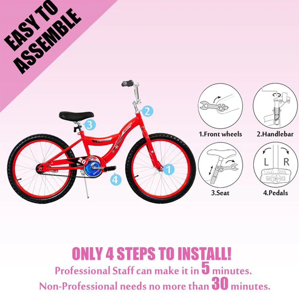 TRACER Logan 20 In Hi-Ten Steel Framed Freestyle BMX Beginners Bike, Red - Logan