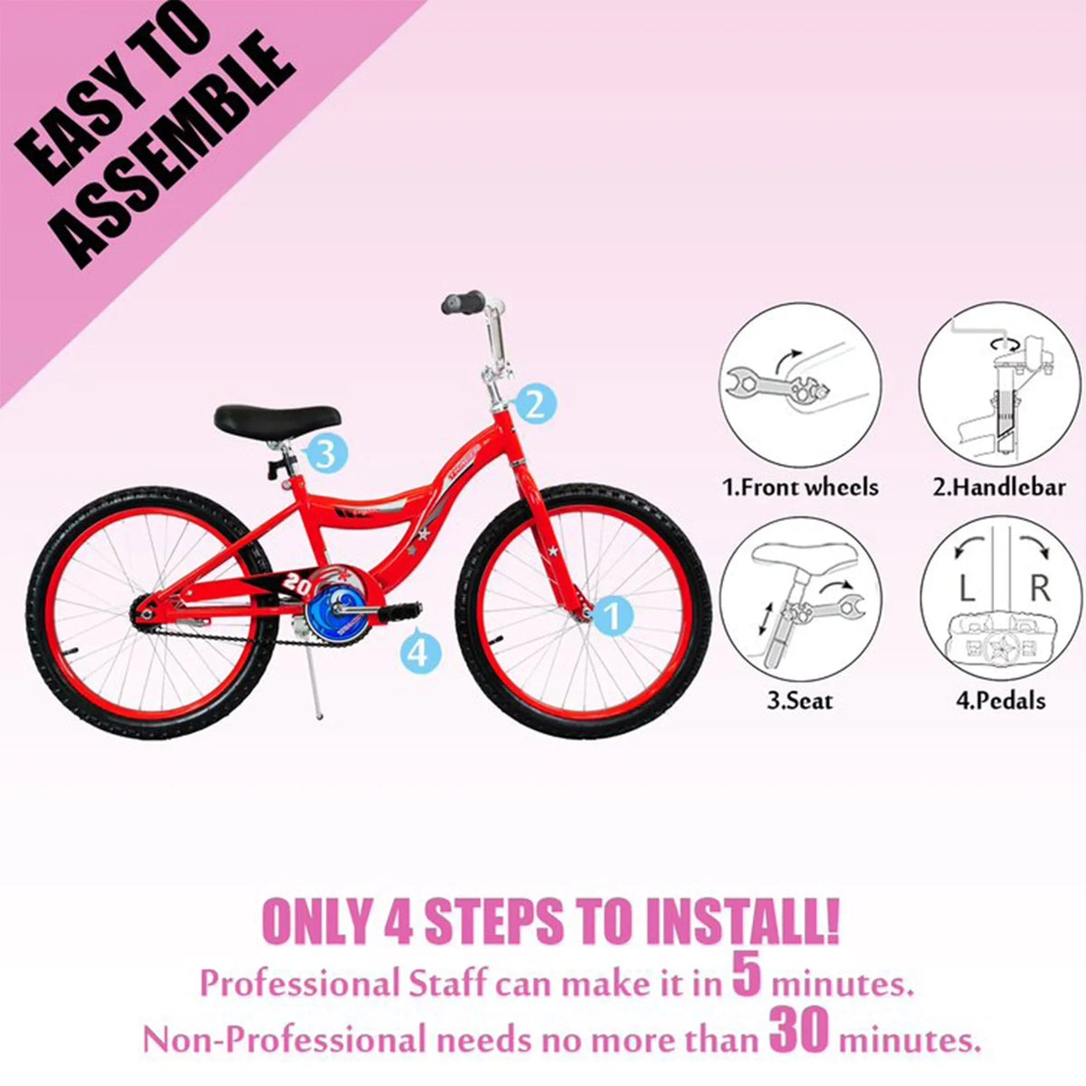 TRACER Logan 20 In Hi-Ten Steel Framed Freestyle BMX Beginners Bike, Red - Logan