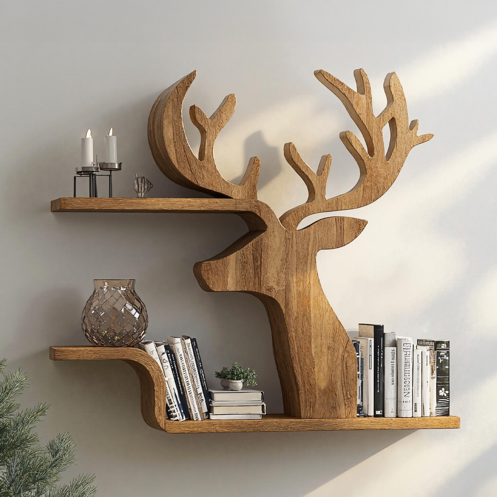 Decorative Wooden Deer Shelf For Cabin Style Homes - view 3