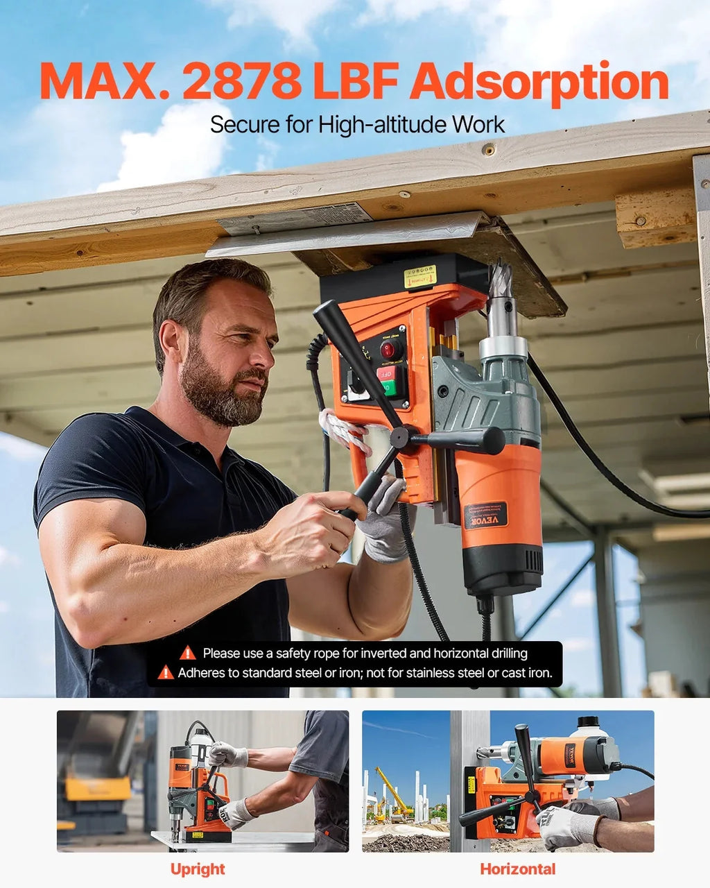 VEVOR Magnetic Drill Press 1450W, 2 in Boring Diameter, 2878 lbf, 6 Coring Bits - MDP-50