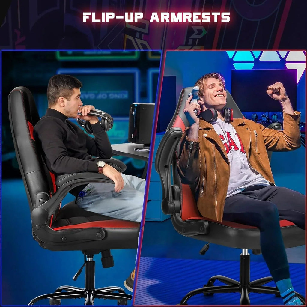 Ergonomic Computer Gaming Chair With PU Leather, Lumbar Support, And Flip-Up Armrests