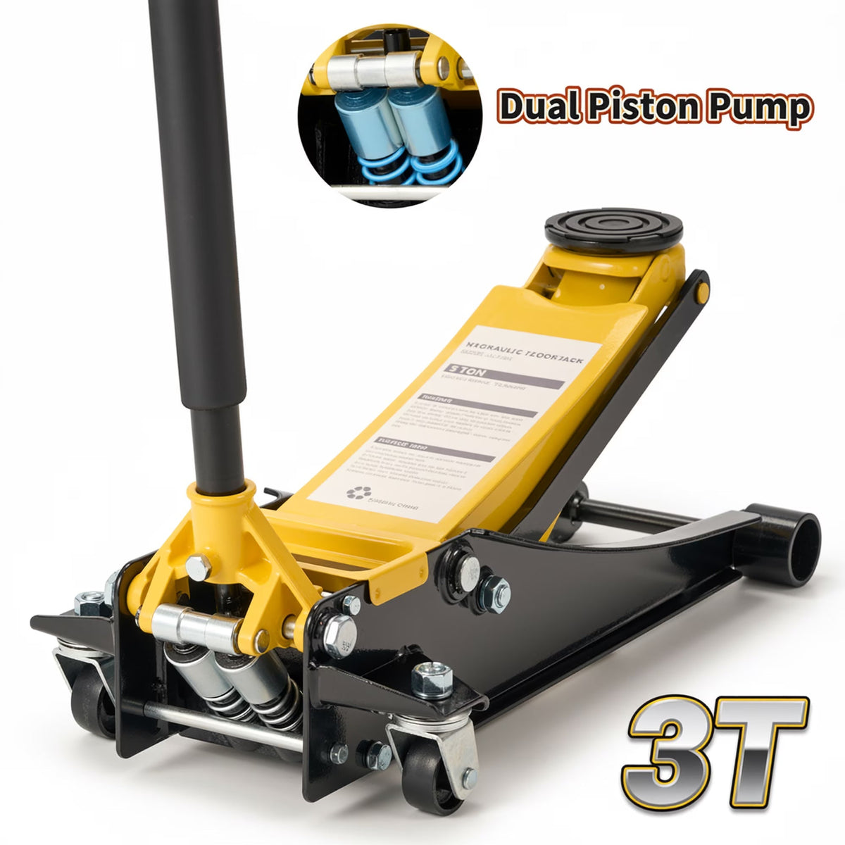 Naipo 3 Ton Low Profile Floor Jack, All Steel, 2.87in-19.69in, Yellow