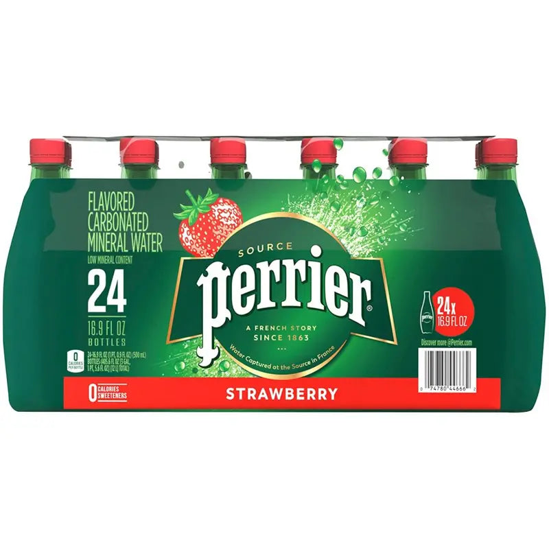 Perrier Strawberry Flavored Sparkling Water 16.9 FL OZ Bottles, 24 Pack, Zero Calories