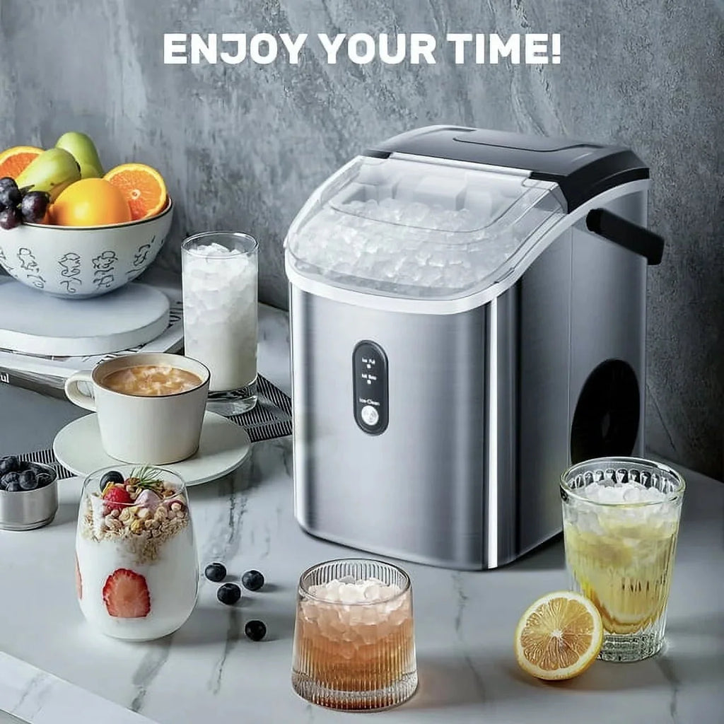 Auseo Countertop Nugget Ice Maker, 35Lbs/24H, 1.1L, Stainless Steel Silver - Self-Cleaning