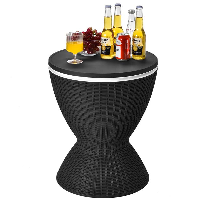 3-in-1 Rattan Outdoor Patio Ice Cooler Side Table, 8 Gal - Adjustable 22.5 in/32.5 in Height