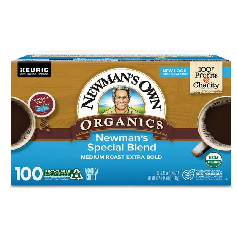 Newman's Own Organics Special Blend Coffee K-Cup Pods, 100 ct, USDA Organic, Fair Trade Certified