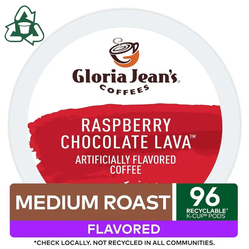Gloria Jean's Raspberry Chocolate Lava Medium Roast K-Cup Coffee Pods, 96 Count - Keurig Compatible