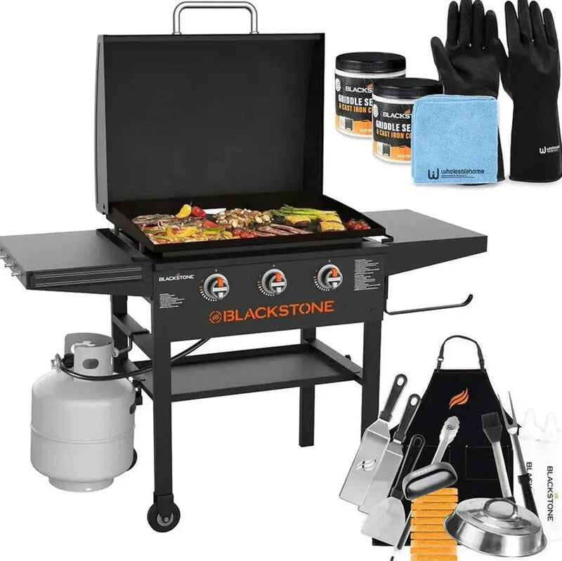 Blackstone 28-Inch 3-Burner Griddle With Hood - XL Flat Top Outdoor Grill Kit