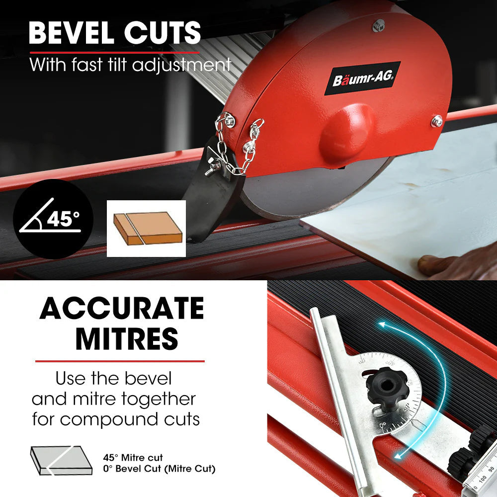 BAUMR-AG 800W Wet Tile Saw With 200mm (8 inch) Diamond Blade And 720mm Cutting Length - BTS210