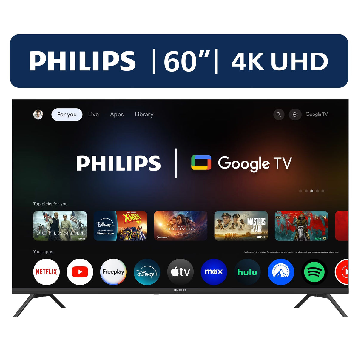 Philips 60 Class 4K Ultra HD Google Smart LED TV - 60PUL7555/F7