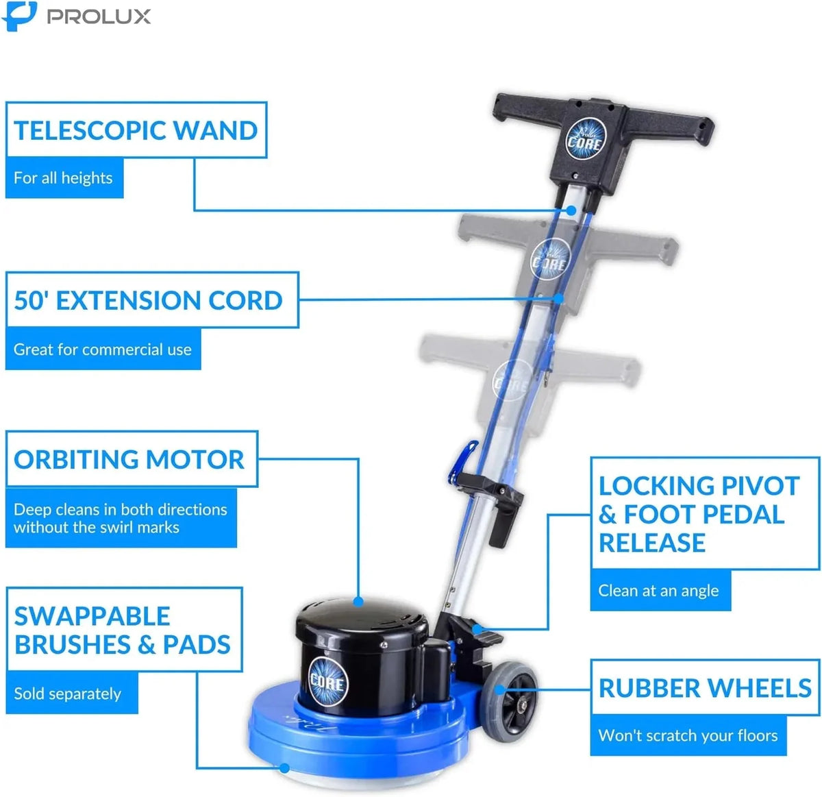 Prolux Core Heavy Duty Commercial 13in Floor Polisher Buffer Scrubber Machine With 5 Pads - Core