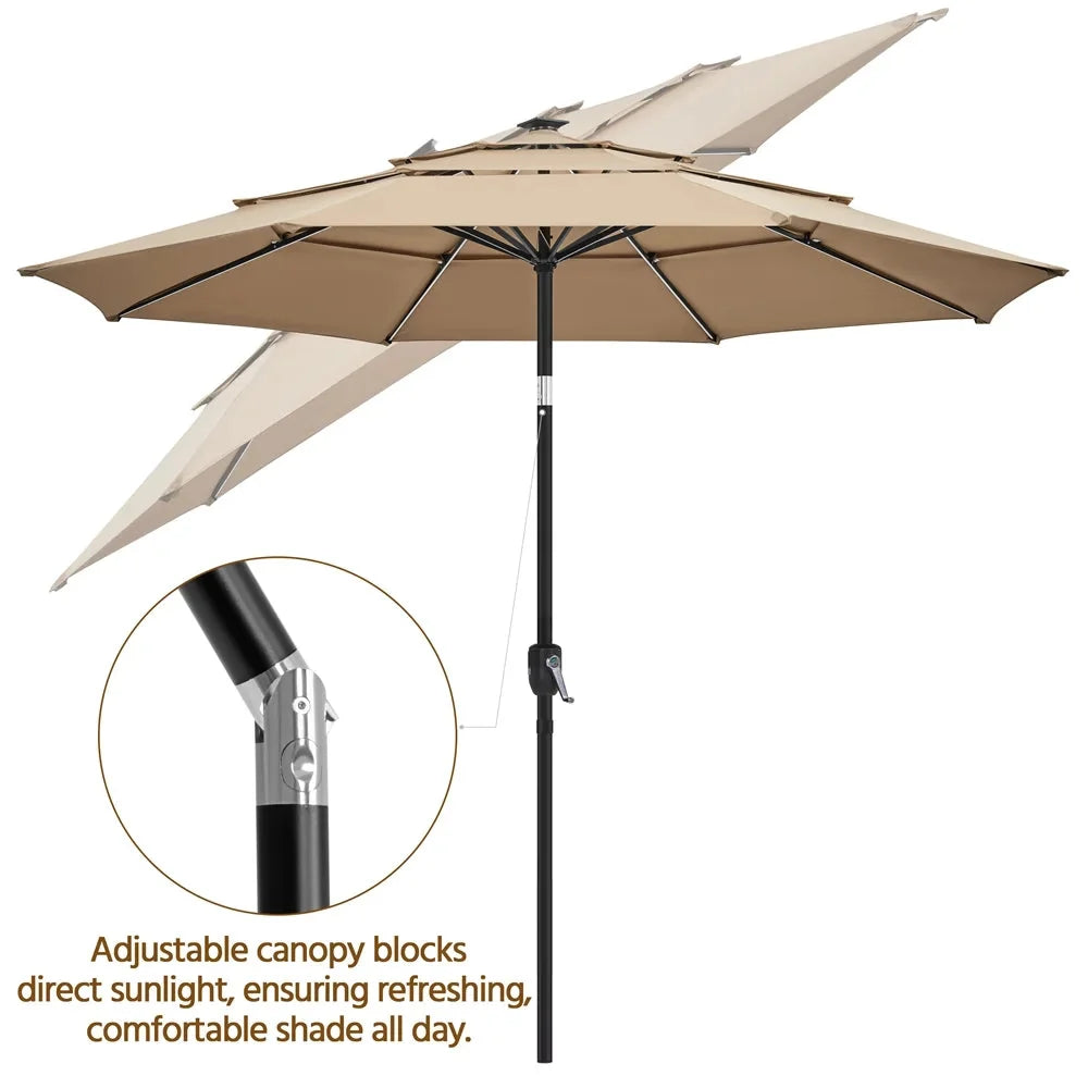 Renwick Outdoor Patio Parasol With Color-Changing LED Strip, Tan - 10 Ft