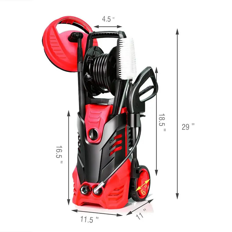 3000 PSI Electric High Pressure Washer, 2 GPM, 2000W, Red And Black - Deck Patio Cleaner