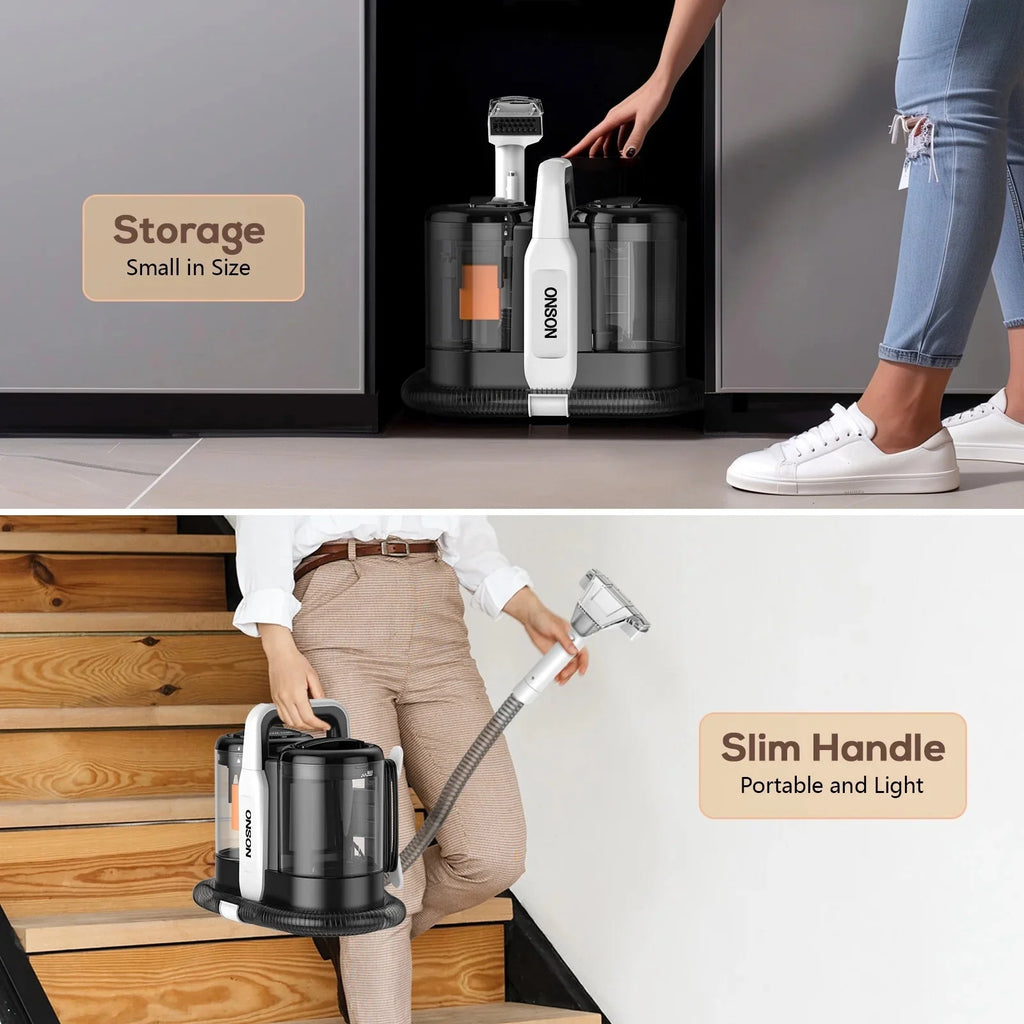 ONSON Portable Carpet Cleaner Machine, White, 450W, 11Kpa, 1.5L Clean Water Tank