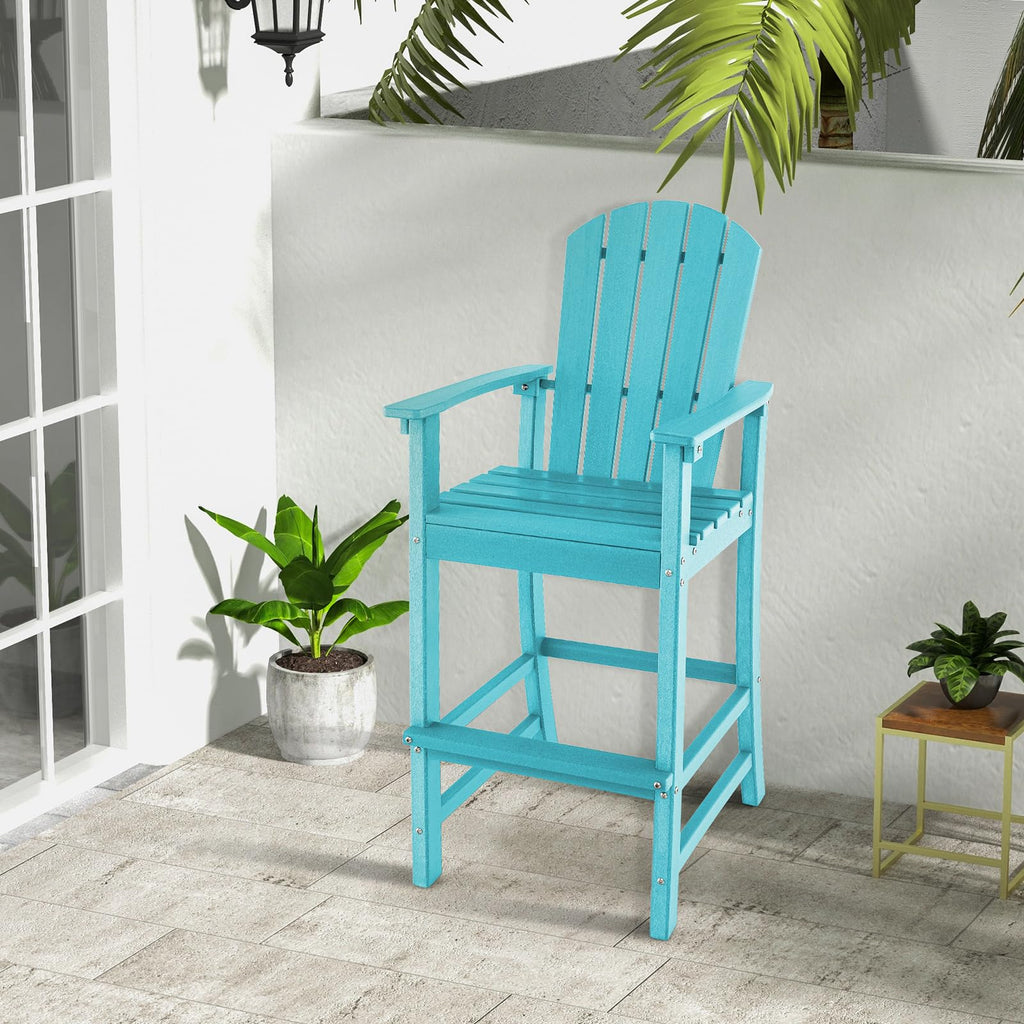 Outdoor HDPE Tall Adirondack Counter Height Bar Stool With Armrests And Footrest - 30Quot