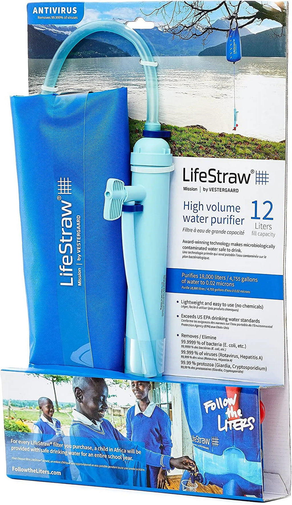 YUNWEN Mission Gravity-Fed Water Purifier, 12 L, Blue - LSM12