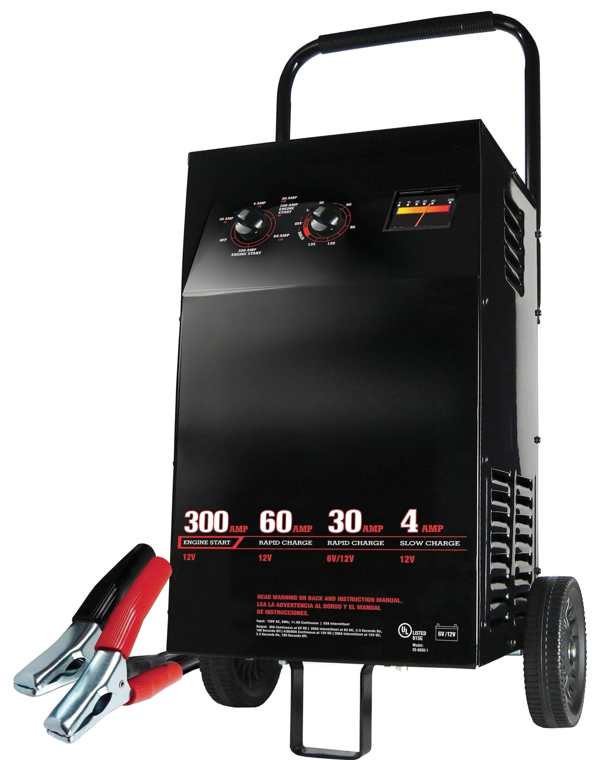 Manual Wheel Battery Charger And Engine Starter, 6V/12V, 300 Amp Jump Start, 60 Amp Fast Charge