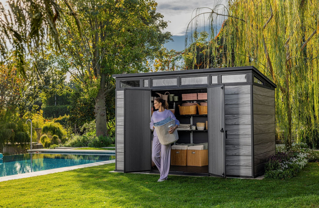 Keter Outdoor Storage Shed 11 x 7 ft, Walnut - Signature