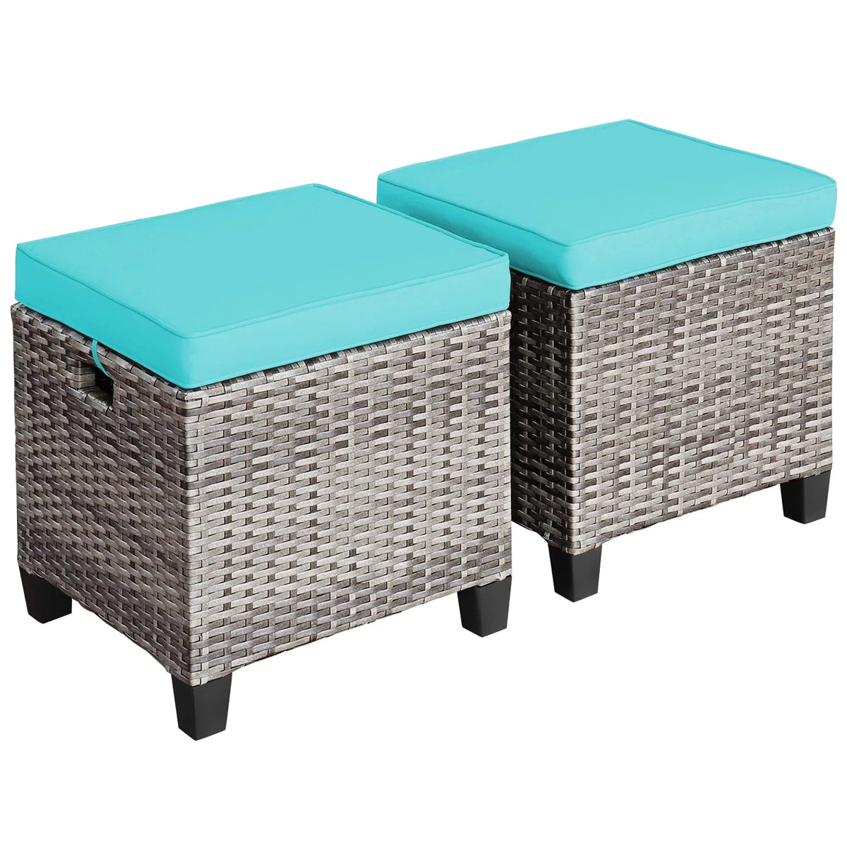 Costway 2-Piece Patio Rattan Cushioned Ottoman Set, 16 x 16 x 18 in, Turquoise