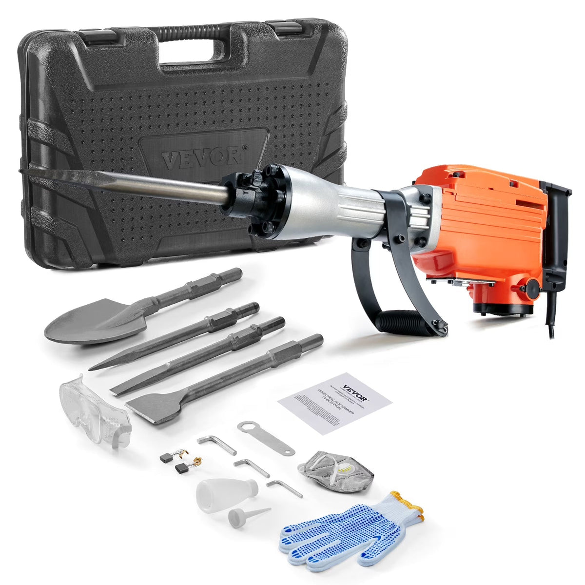 KFFKFF Demolition Jack Hammer 2200W 1400 BPM With 6 Chisel Attachments - JH-65