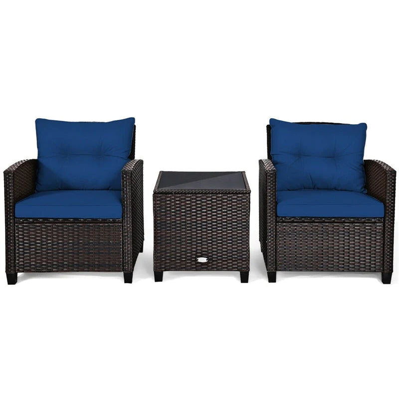 3-Piece Rattan Patio Conversation Set With Cushions And Coffee Table
