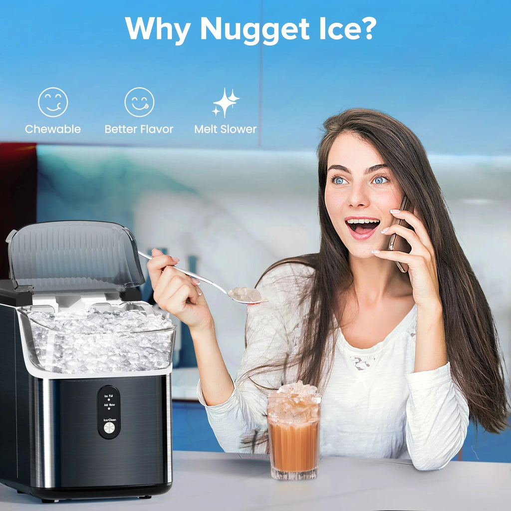 Auseo Countertop Nugget Ice Maker, 35lbs/24H, Self-Cleaning, Black
