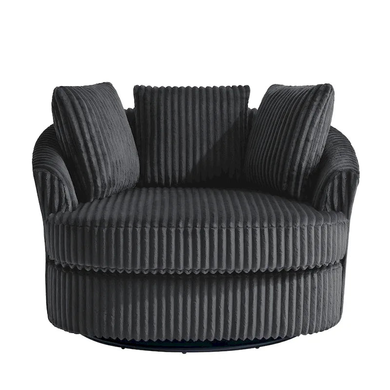 2-Piece Oversized 43 W Plush Corduroy Swivel Barrel Chairs With Pillows
