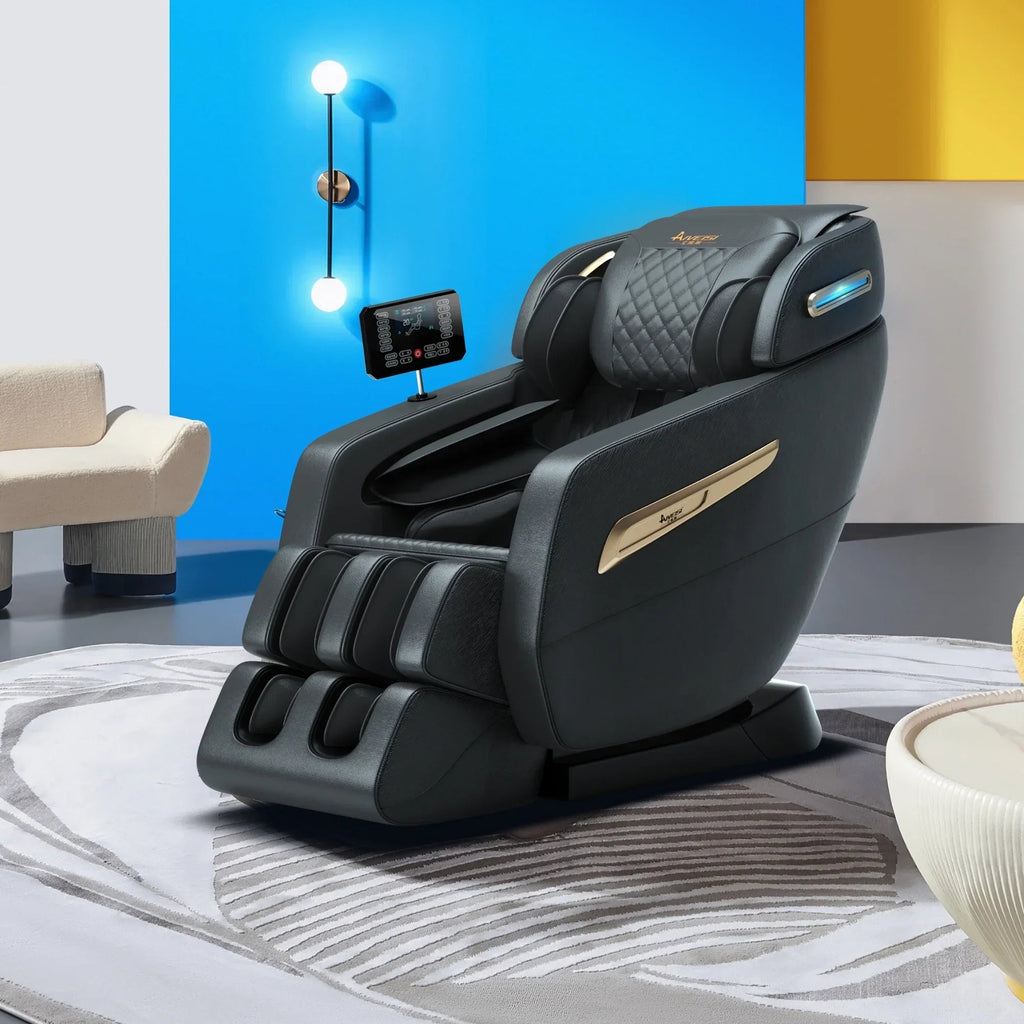 4D Zero Gravity Full Body Shiatsu Massage Chair With 58in SL Track - Premium Black Leather
