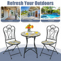 2-Piece Mosaic Folding Bistro Chairs With Ceramic Tile Seats - Black